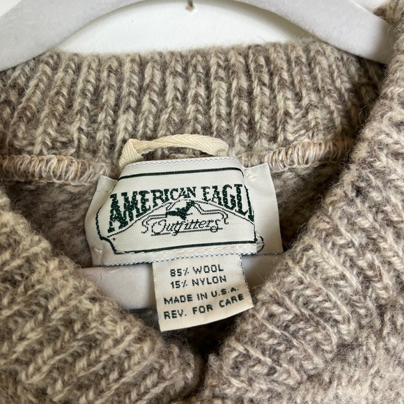 VTG American Eagle Sweater Gray Henley Knit Wool 80s 90s Grandpacore USA Made - Picture 6 of 10